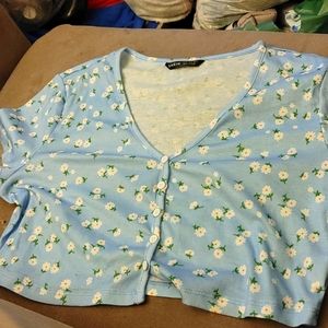 Light blue floral crop top with buttons